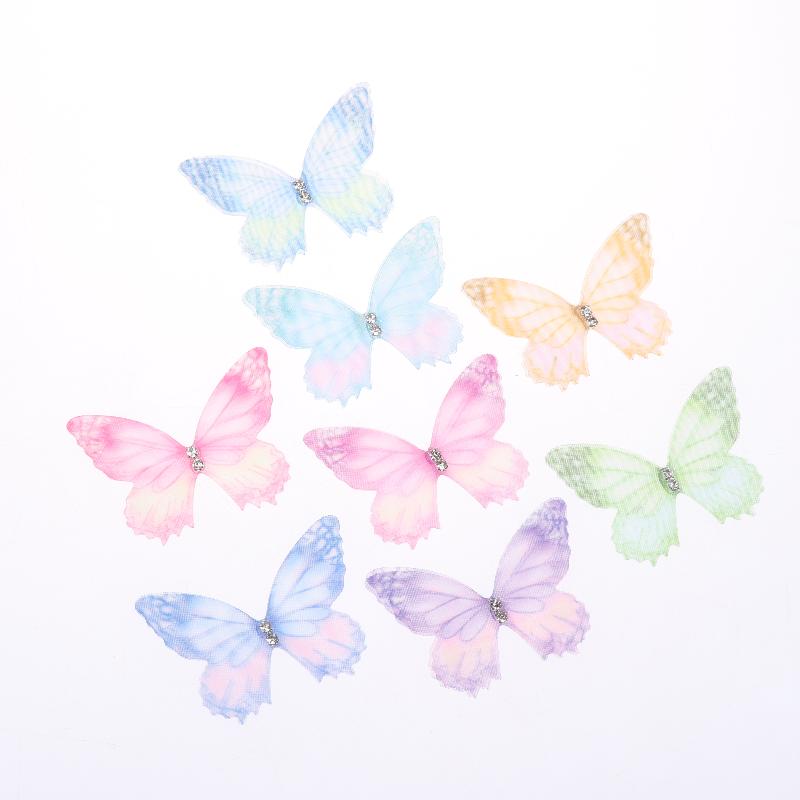 50Pcs 3D Organza Fabric Butterfly Appliques Gradient Color Double-Layer Simulation Mesh Butterfly Patch Translucent