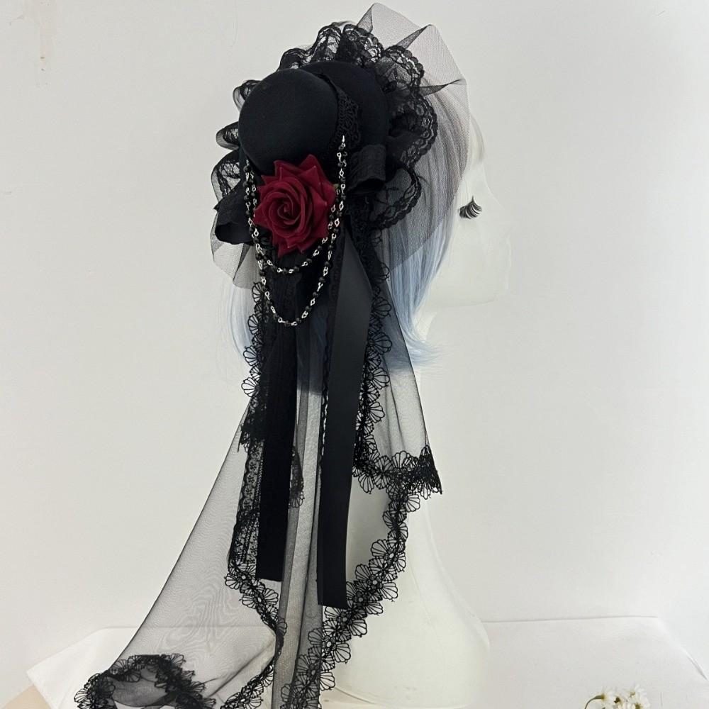 Encaje Gótico Velos de Encaje Decoración de Rosas Pequeño Sombrero de Copa Retro Cosplay de Halloween