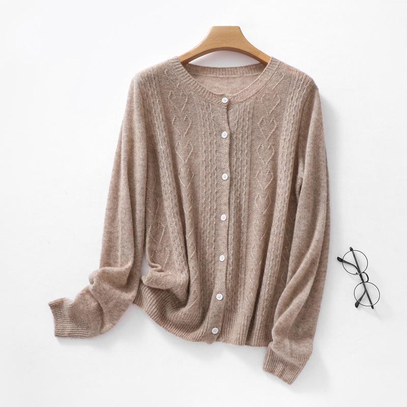 Women's Loose Cable Knit Cardigan - Thin Velvet Wool Sweater