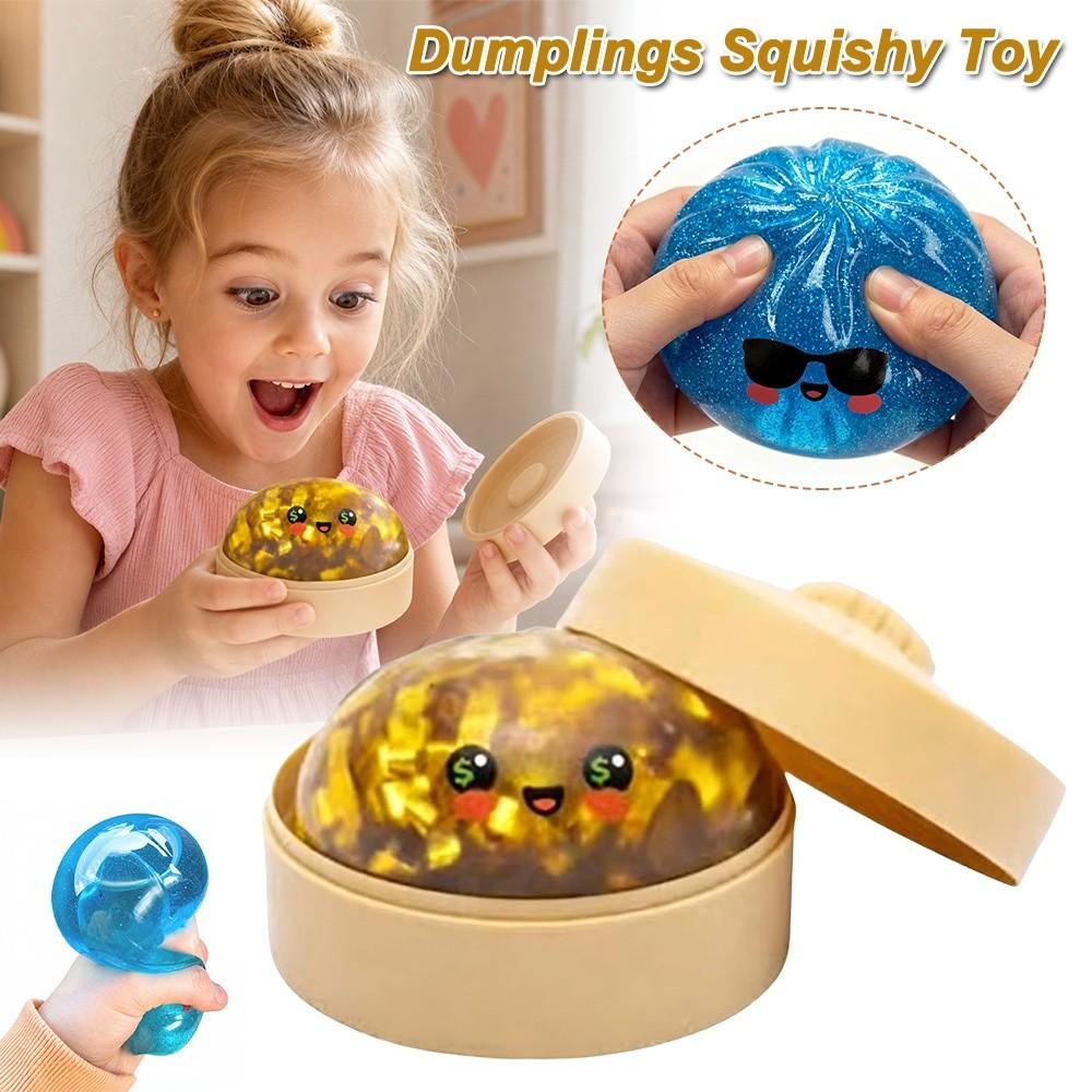 Glitter Shark Dumplings Squishy Toy with Steamer Stress Relief Sensory Ball Relaxation Tool