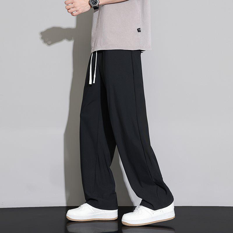 Men’s Plus Size Ice Silk Stretch Knit Wide-Leg Casual Pants