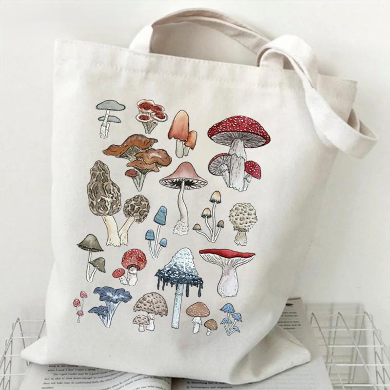 Mushroom Fungi Printed Women Shoulder Bag Fashion Eco Shopping Bags Teenager Tote Bag Vintage Mushroom Lover Women Men Handbags
