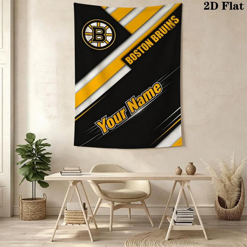Name Custom Boston Bruins Logo Wall Tapestry Aesthetic Wall Hanging Printed Fabric Blanket Decorative Tapestries for Bedroom Living Room Home Decor