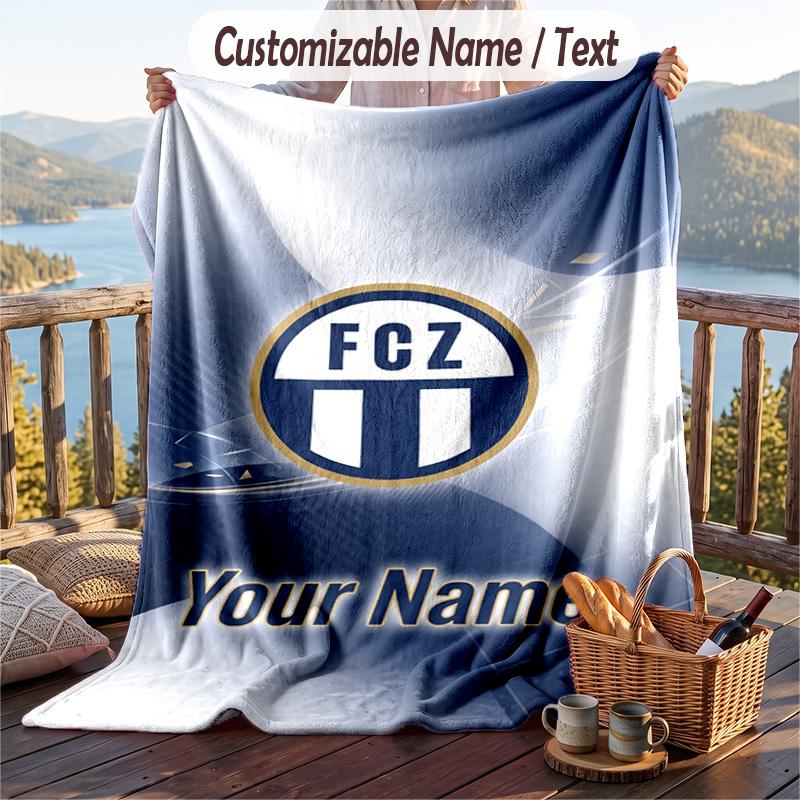 Flannel Blanket FC Zürich Print Custom Name Text Soft Throw for Sofa Bed