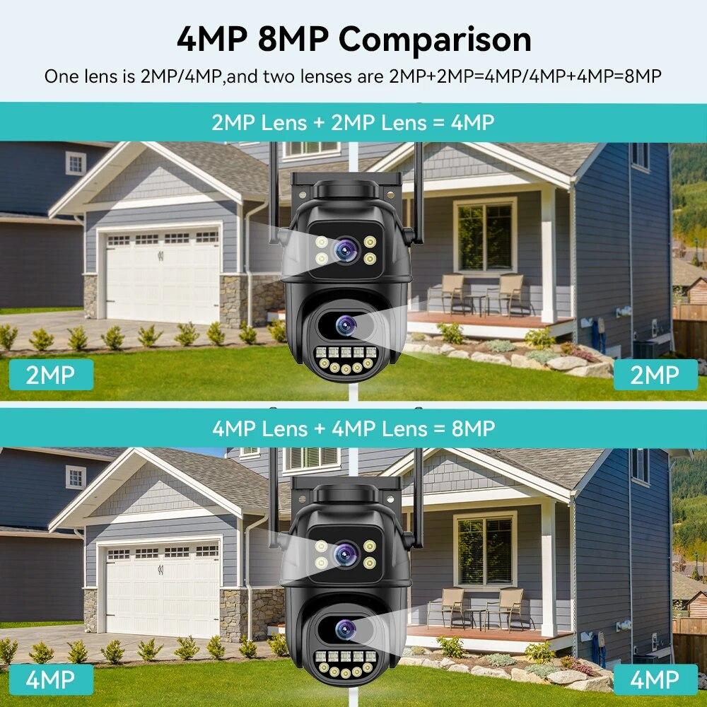 New EU 4K 8MP WIFI PTZ IP Camera Dual Lens With Dual Screen Ai Human Auto Tracking Color Nightvision ICsee Outdoor Surveillance Camera