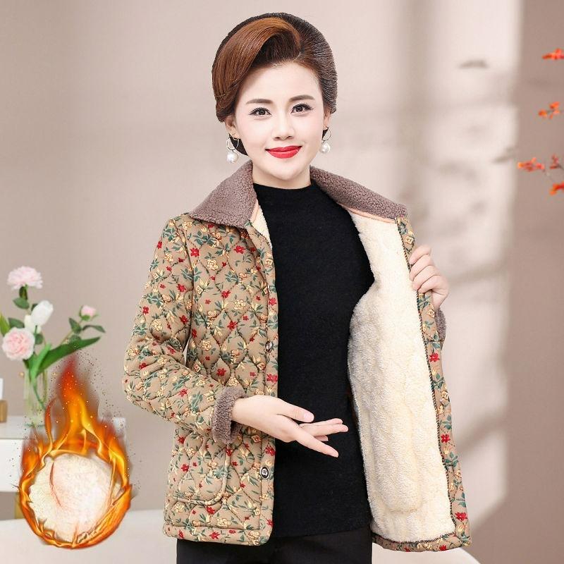 Damen Winterkleidung Plus Samt Dicke Reversjacke Herbst und Winter Westernstil Wattierte Jacke Kurz Floral Wattierte Jacke