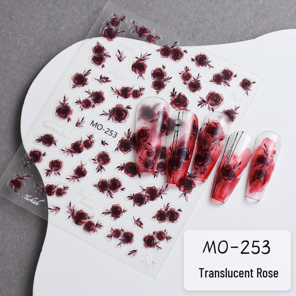 Retro Gradient Watercolor Rose Nail Art Stickers - Semi-transparent Floral Decals