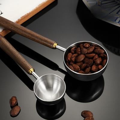 Wooden Handle Stainless Steel Coffee Scoop Tablespoon Measuring Spoon Walnut Wood Long Handle Coffee Spoons Cafe Decoration