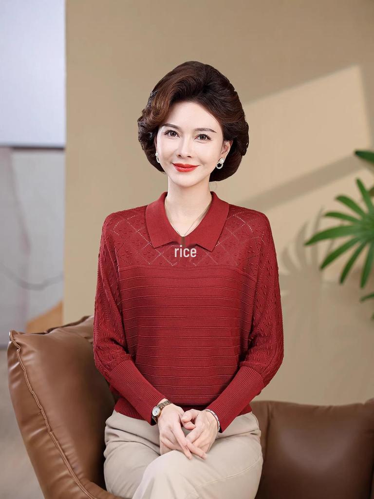 Women's Stylish Plus Size Knit Sweater: Autumn Winter Fashion for Middle-Aged and Elderly