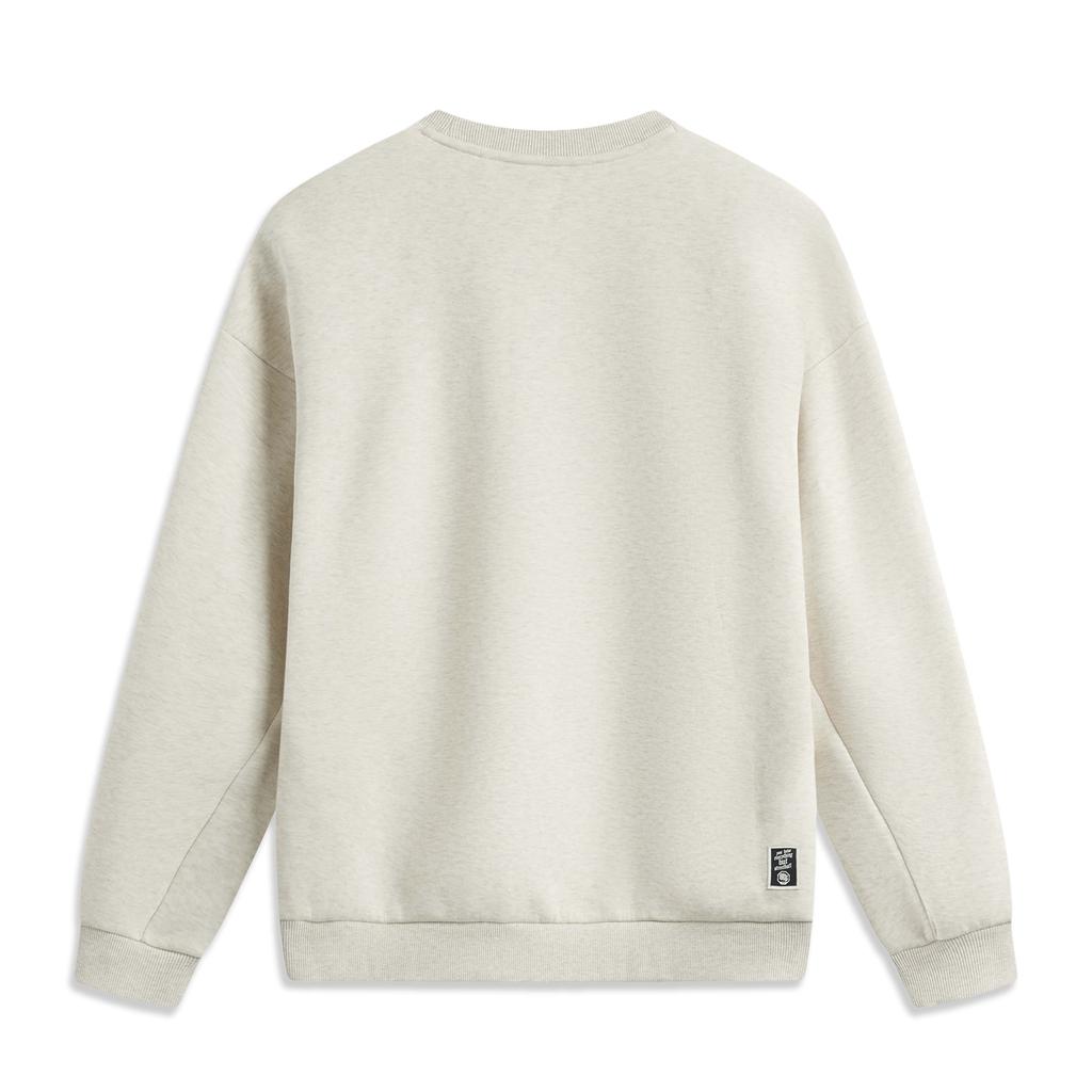 Li Ning Anti-Five Series Round Neck Pullover Letter Print Casual Sweatshirt Men Sweatshirt Flower-Gray Light-Khaki AWDV031-6