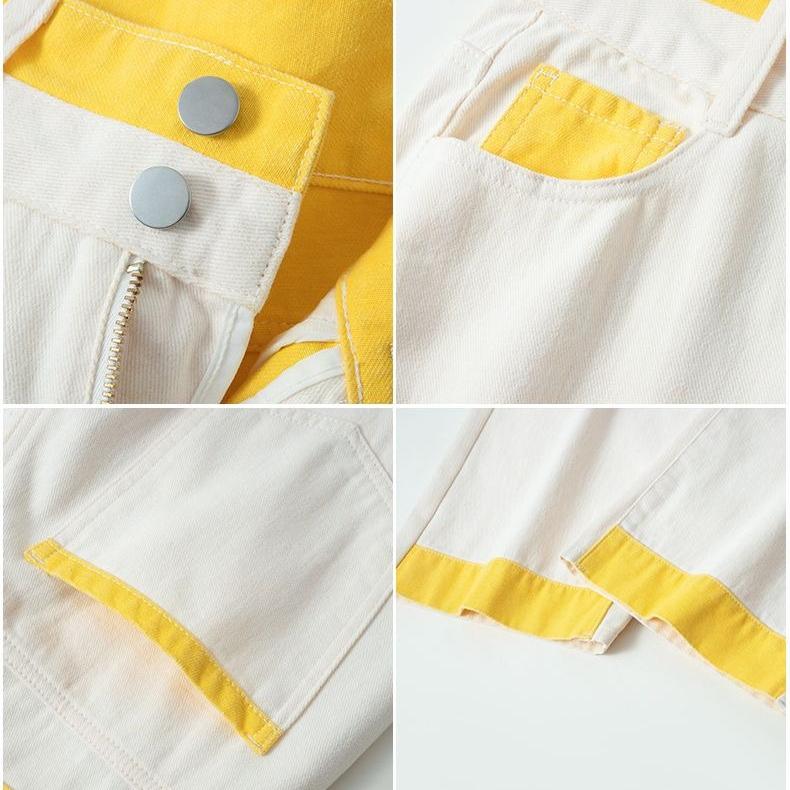 Summer Simple High Waist Fashionable Thin Loose Straight Jeans White Paneled Capris Women Pants