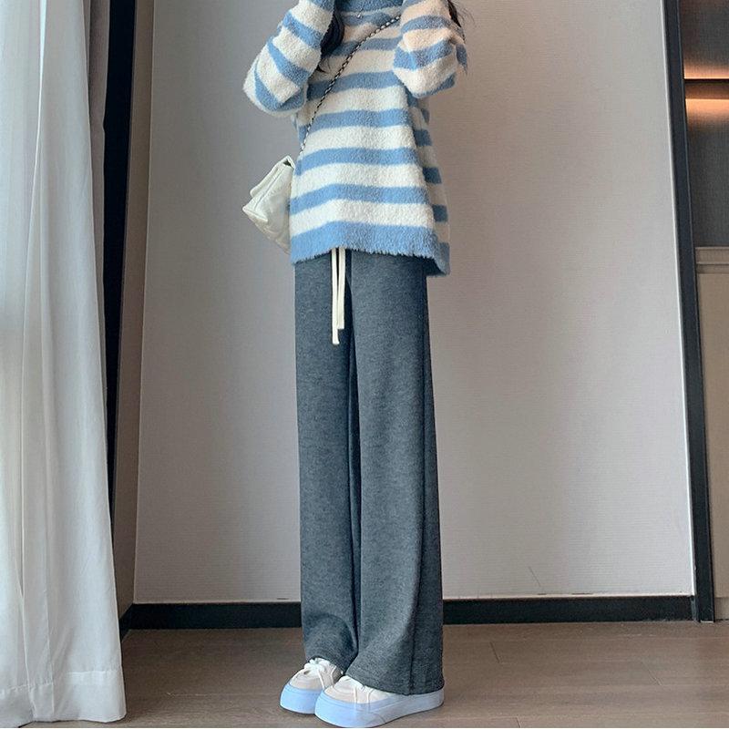 

New Spring Autumn Women s High Waist Pants Draped Casual Straight Leg Solid Color Wide Leg Pant S чёрный