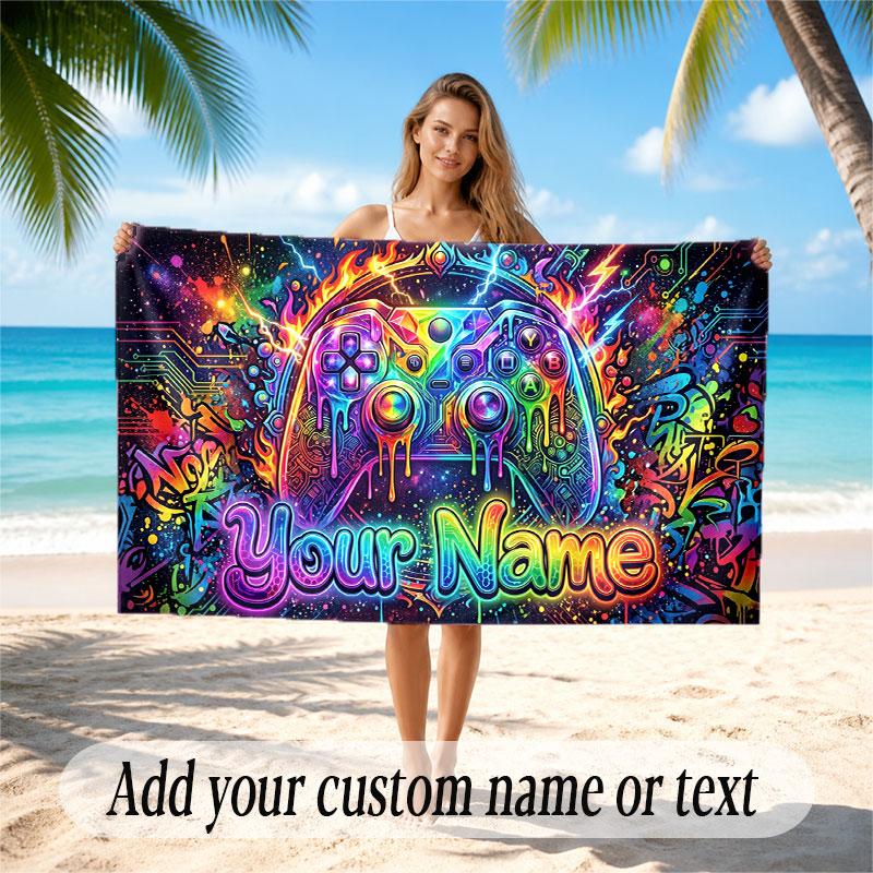 Neon Abstract Theme Beach Towel Personalized Custom Name & Text Soft Quick Dry Beach Towel for Swimming Travel
