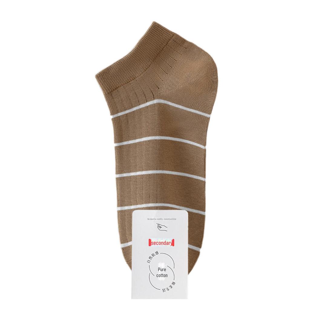 Men's Breathable Cotton Striped Crew Socks - Antibacterial, Deodorant, Sweat-Absorbent for Casual Sports, Spring & Autumn.