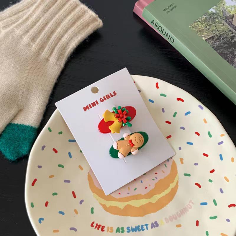 Gingerbread & Reindeer Christmas Hair Clips | 2-Piece Set for Girls