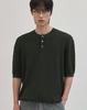 WORK ON BODY OFF Cool Bamboo Semi-Overfit Cable Henley Neck Short Sleeve Knit [Green]