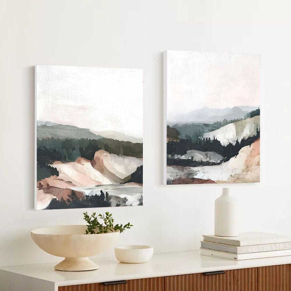 2pcs/set Scenery Art Oil Painting Canvas with Wood Frame Draw Wall Decor Home Living Room Decorations 30x40cm