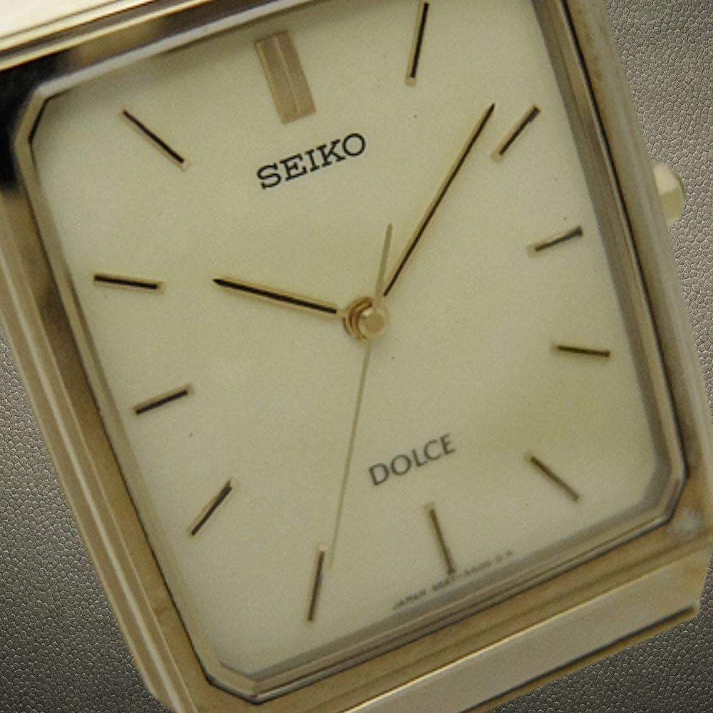 SEIKO DOLCE 5E61-5A00 Tungsten Carbide / Stainless Steel Square Snow-Pattern Dial Mesh Bracelet Ultra-Thin Quartz Used