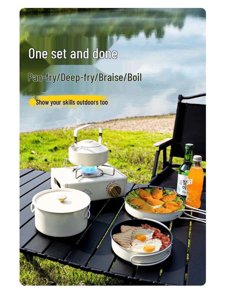 JETBeam 304 Stainless Steel Camping Cookware Set: Includes Outdoor Kettle and Pots for Camping and Picnicking.
