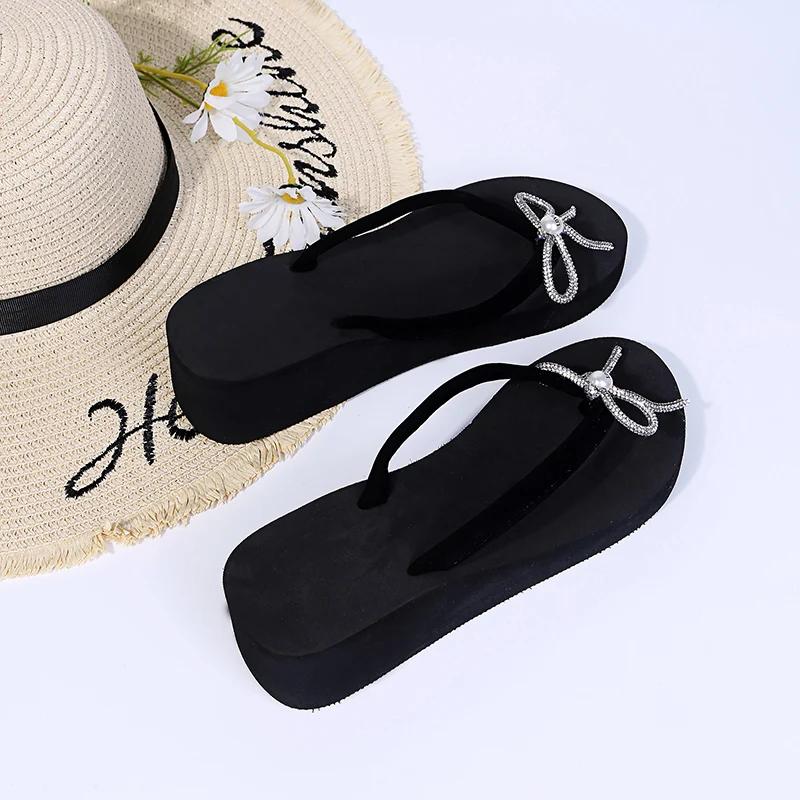 Fashion 2025 Fashion Flip Flops with Bow Knot for Women Summer Wedges Clip-Toe Sandals for Woman Daily Non Slip Lightweight Slides Mujer