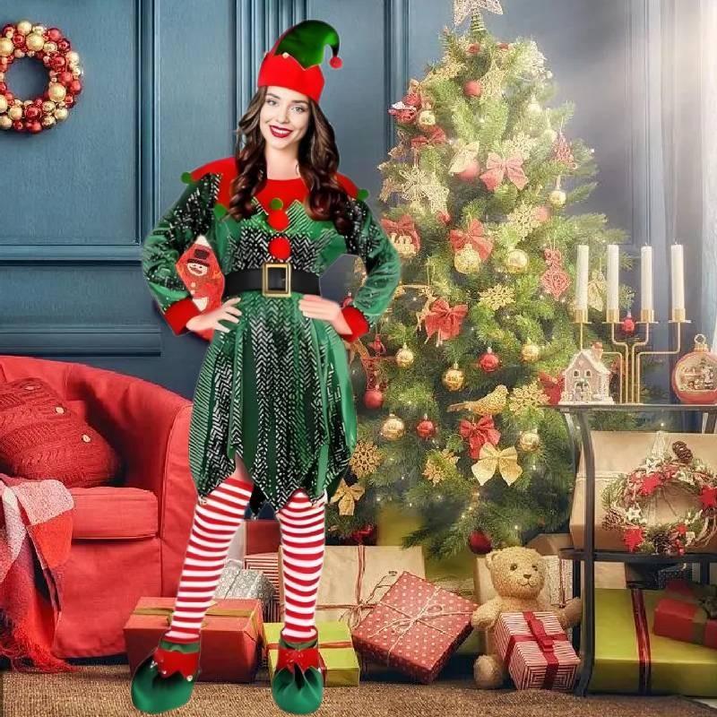 Delightful Christmas Party Elf Costume For Women With Long Sleeves And Festive Appeal