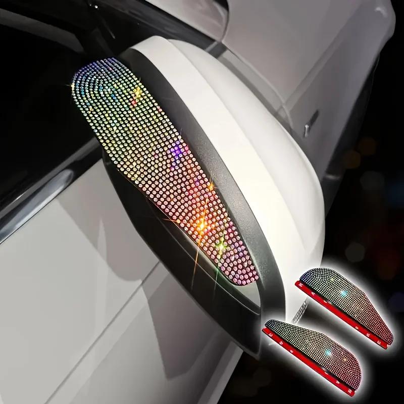 

2Pcs Shiny Car Rearview Mirror Rain Guards, Reflective Rhinestone Durable Plastic Visor Enhances Visibility