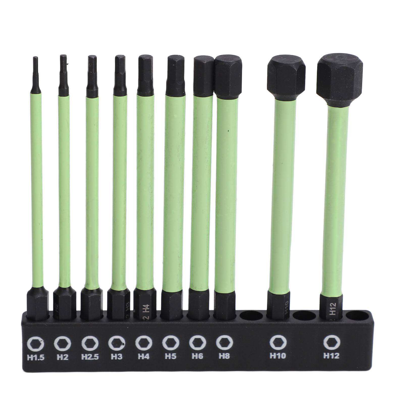 

10 шт. Шестигранный ключ Насадка для дрели Сталь S2 Долговечное использование Сильный магнитный Защищенный от ржавчины Зеленый Пневматический