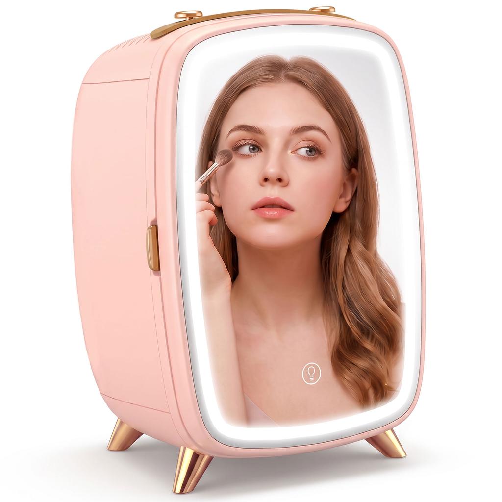 Mini Fridge 6 Liter LED Mirror Cosmetics Fridge Pink