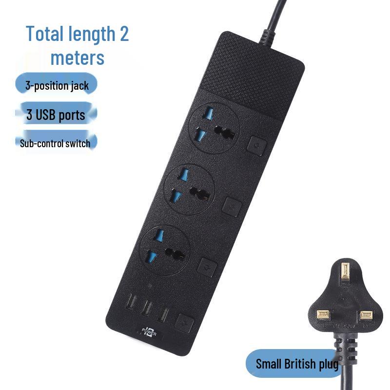 Multinational Power Strip: UK, EU, US Sockets with USB Converter & HK Plug Extension Cord