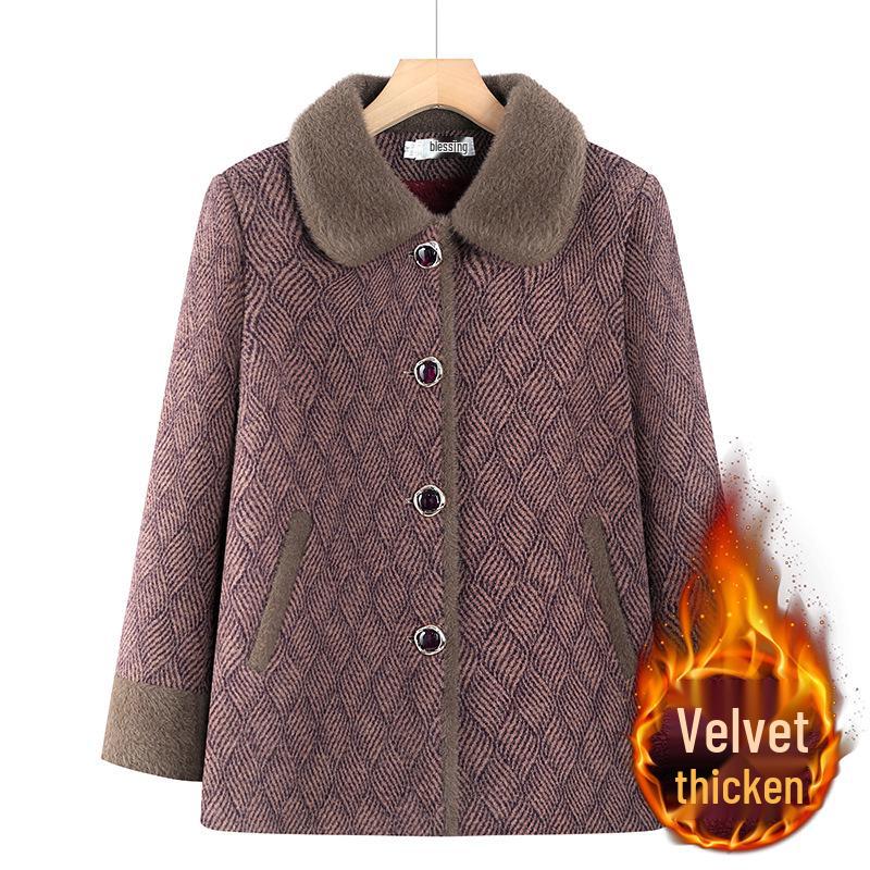 

Grandma s Winter Warm Velvet Jacket - Thickened Cotton Top for Middle-Aged and Elderly Women 4XL (recommended for 135-150 catty) фіолетовий