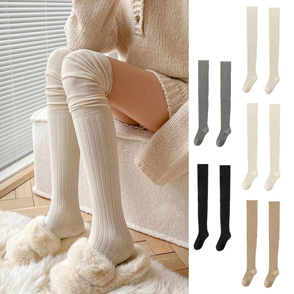 Women Thermal Socks Hosiery Autumn Winter High Tube Splicing Stockings Knee-socks Korean Style Casual Sock