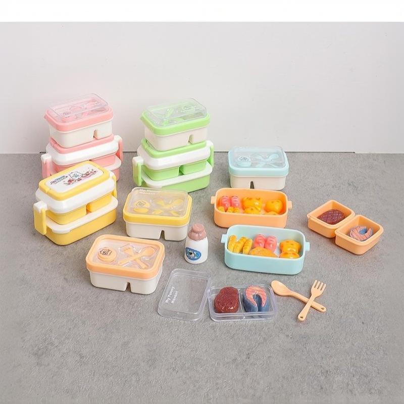 Dollhouse Simulation Mini Lunch Storage Box 1 Set Cartoon Kitchen Tableware for Kids Pretend Play Game Props