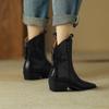 Women's low-heeled short boots autumn and winter new thick-heeled comfortable large-size simple cowhide boots