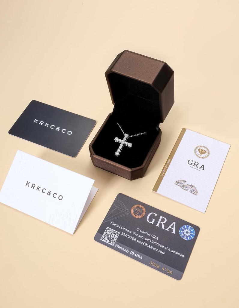 KRKC&CO Moissanite Cross Necklace for Women, Birthday Gift, Cross Pendant, 925 Sterling Silver, Hypoallergenic, Engraved, Popular Gift for Women, Unis