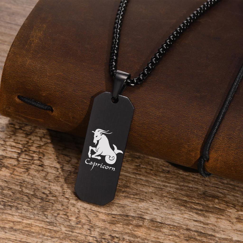 Free Personalized Custom 12 Zodiac Constellation Horoscope Sign Bar Necklaces for Men,Waterproof Stainless Steel Pendant Collar