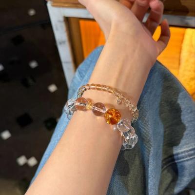 Natural White Crystal Clear Round Beads12mm Single-loop Women's Bracelet, Versatile Style, Paired with Amber, Simple and Fashionable