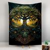 Tapestry Tree Of Life Mystical Golden Green Celtic Ornate Spiritual Art Wall Hanging for Yoga Meditation Room Decor