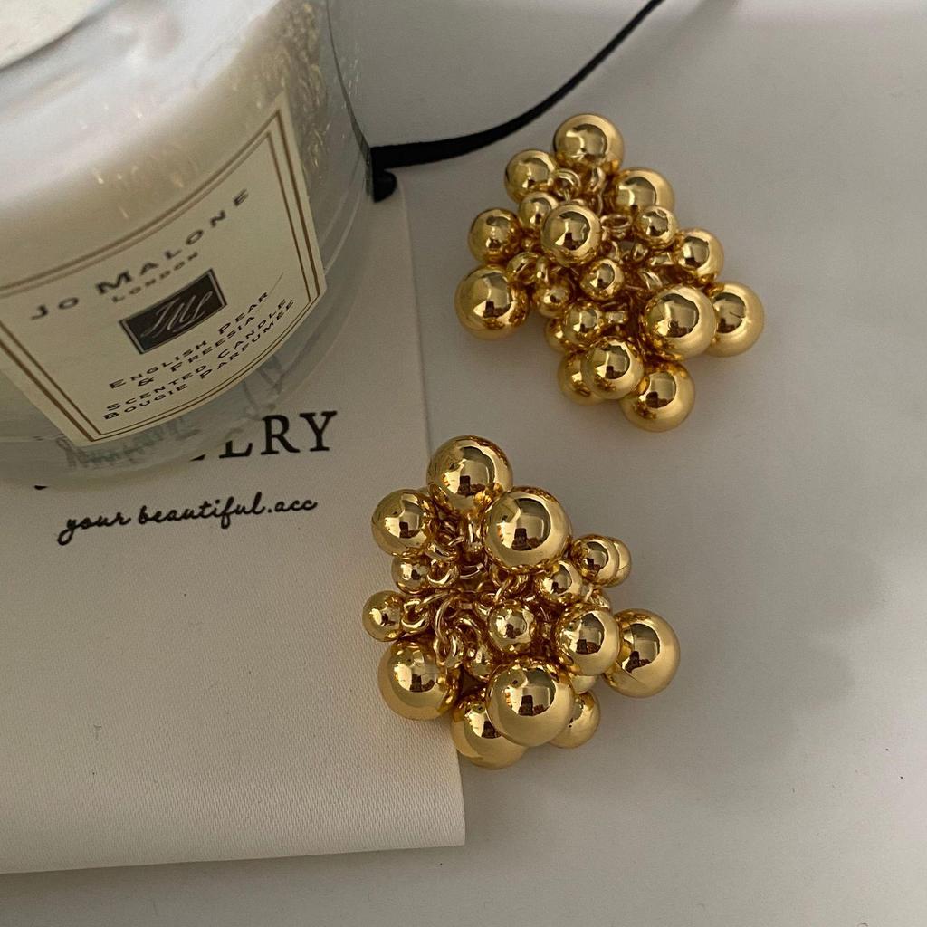 925 Sterling Silver Irregular Beaded Earrings with Textured Metal Balls – European/American Style, Exaggerated Fashion Design