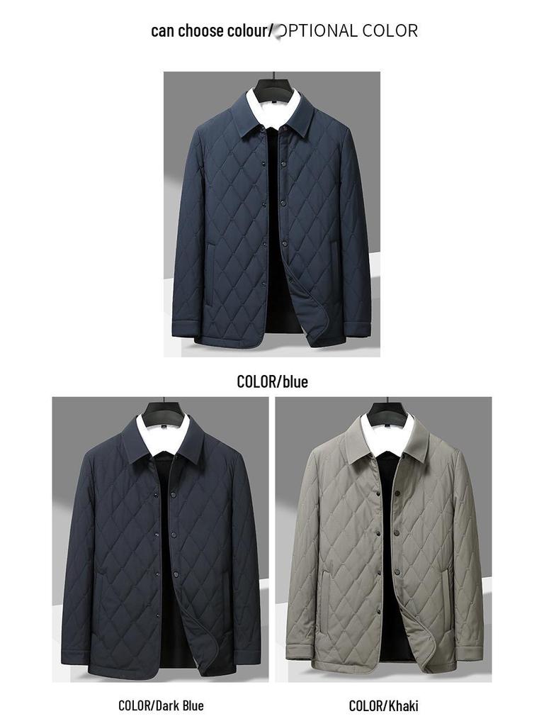 Men's 2023 Quilted Diamond Pattern Silk-Cotton Jacket - Lightweight Autumn Winter Shirt Style
