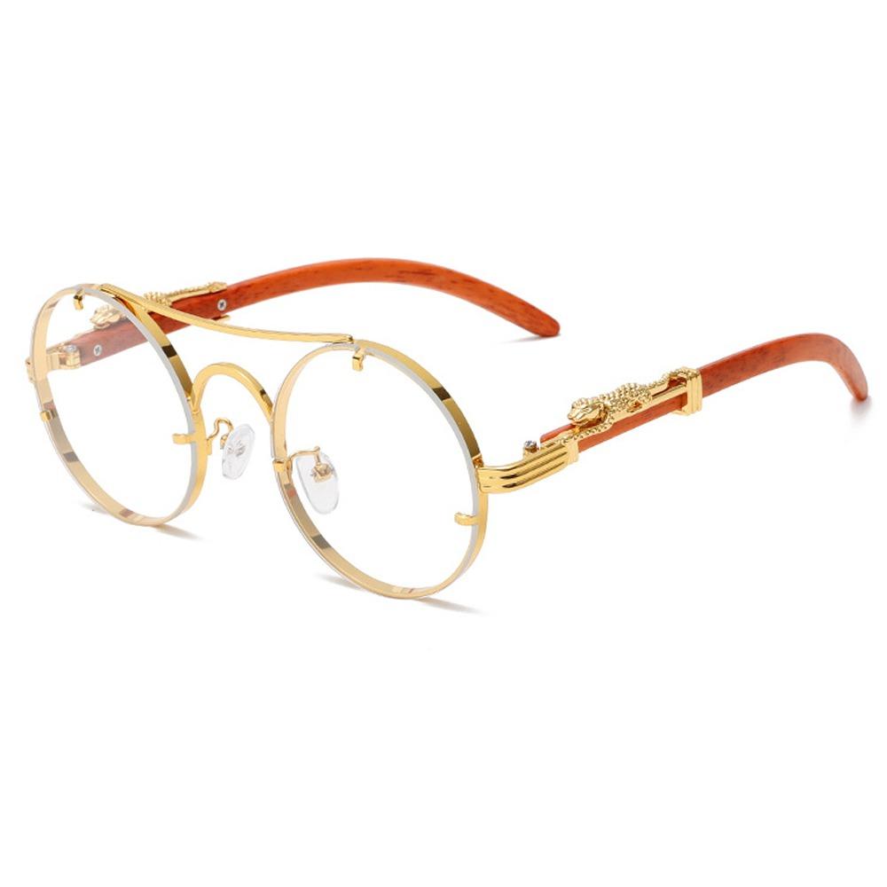 Fashion Luxury Design Round Sunglasses Double Bridge Cheetah Decoration Punk Sun Glasses Uv Protection Gradient Shades Unisex