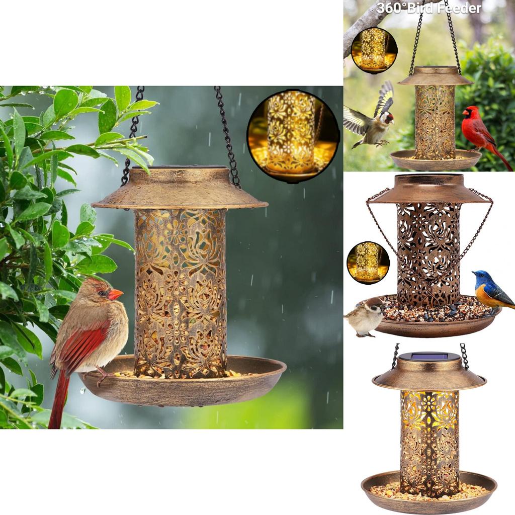 Charming Outdoor Solar Metal Hummingbird Feeder And Decorative Garden Light For Bird Feeding And Watering
