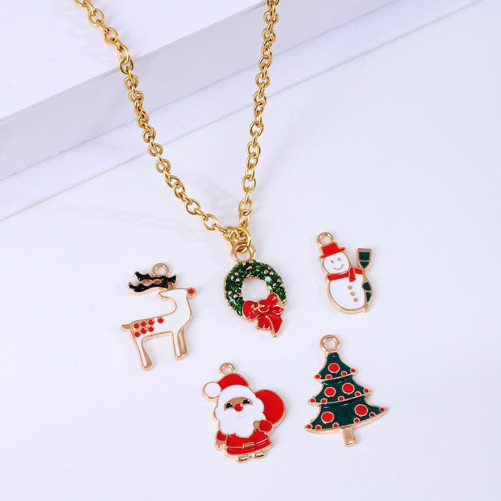 European & American Christmas Drip Oil Pendant Necklace for Women - Clavicle Chain Jewelry with Multiple Accessories