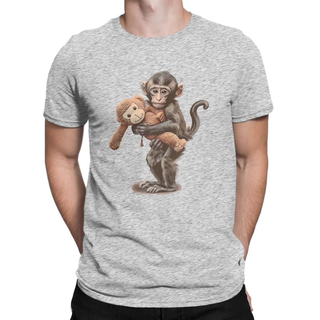 Classic Novelty 100 Cotton Tshirt Cute Monkey Hugging Plush Tops Tees For Unisex