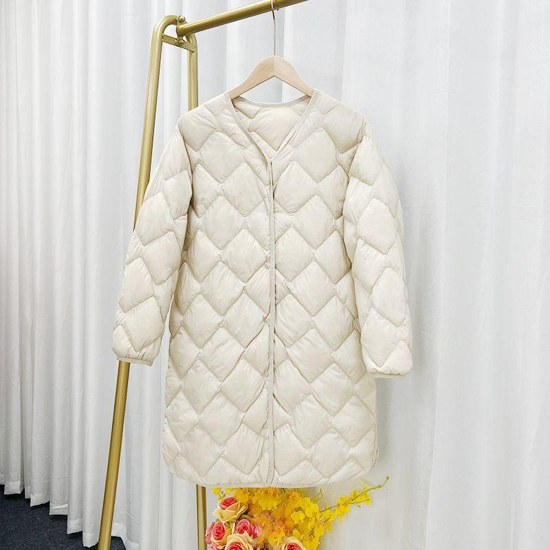 Autumn and winter new light down jacket women's medium and long collar long collarless liner jacket