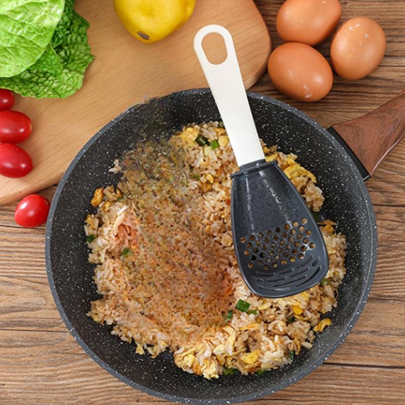 Kitchen Multi-functional Grinding and Cooking Spoon Potato Crusher Draining Spoon Household Cooking Spatula Ginger and Garlic Grinder
