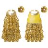 Kids Dance Leotard Halter Neck with Shiny Sequins Ruffles for Jazz Latin Performance Costume