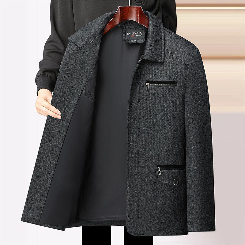 Men's Plus Velvet Turn-Down Collar Jacket for Middle-Aged and Elderly - Thick Autumn/Winter Business Coat