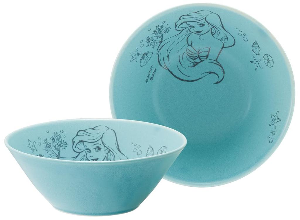 Skater Mino Ware Disney Turquoise Bowl, Small, 13cm, Ariel, Blue, CHBW13-A