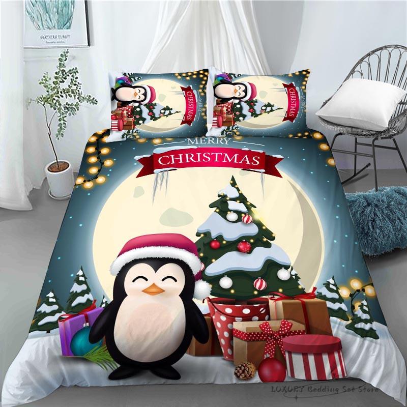 3 Pc Duvet Cover Christmas Moon Penguin Bedding Set For Kids And Adults Microfiber Single Double Queen 220x240 Room Decor Gift