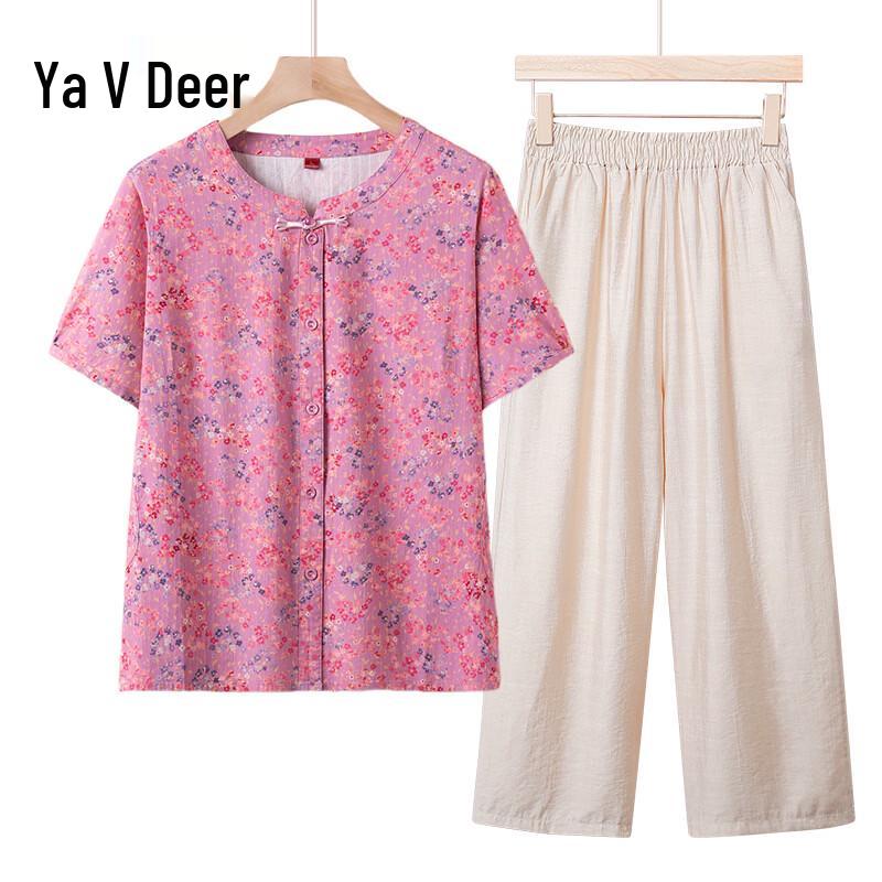Yalu Women's Cotton Summer Top for Middle-Aged & Elderly